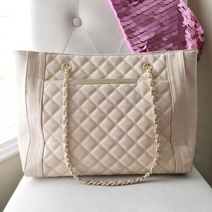 Cream Quilted Faux Leather Gold Chain Purse